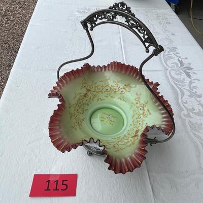 Silver Plate Bride's Basket w/ Bristol Glass Insert