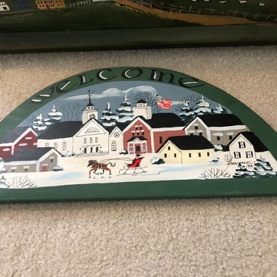 Hand Painted Double Sided Wall Shelf & Winter Wall Plaque -Lot 193