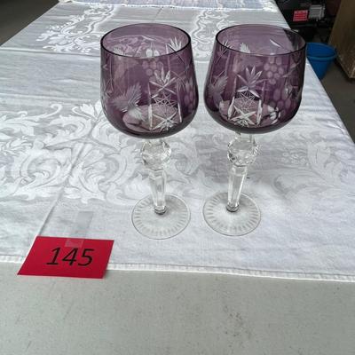 Purple Cut to clear Bohemian Goblets