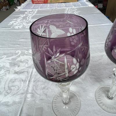 Purple Cut to clear Bohemian Goblets