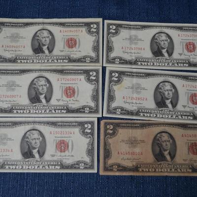 LOT 469. SIX TWO DOLLAR BILLS RED SEAL