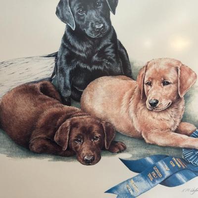 Lab pups with decoy K.M. Hoffman signed 1988 Print