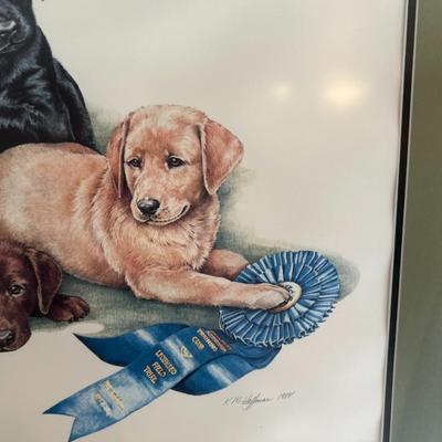 Lab pups with decoy K.M. Hoffman signed 1988 Print