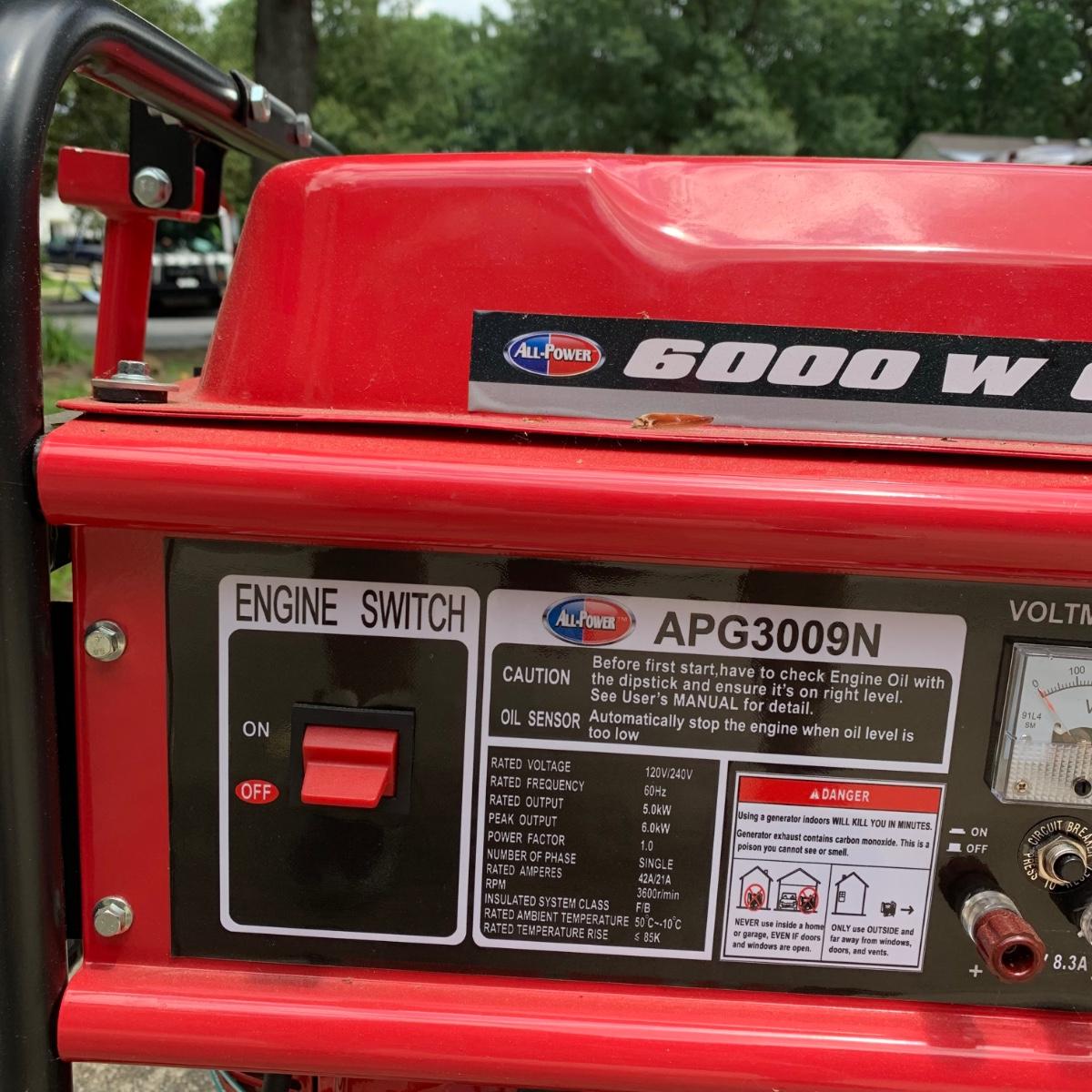 LOT 113R AllPower 6000Watt Generator (APG3009N)