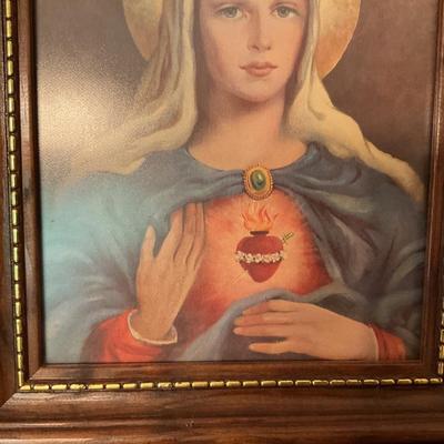 Vintage 1951, Framed Sacred Heart of Jesus and Mary