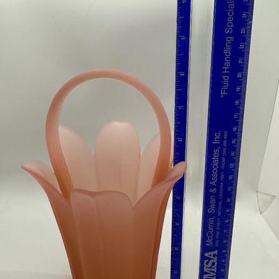 Mikasa Handcrafted by Kurata Pink Satin Frosted Glass Basket Vase w/ Handle