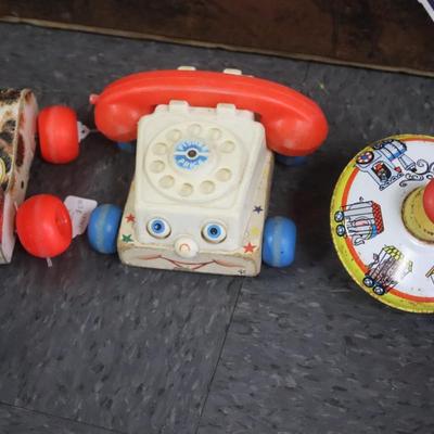 Fisher Price Toy Phone & Little Snoopy plus Ohio Art Metal Circus Top