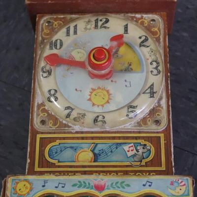 1962 Fisher Price Wooden Toy Clock - Musical Wind up