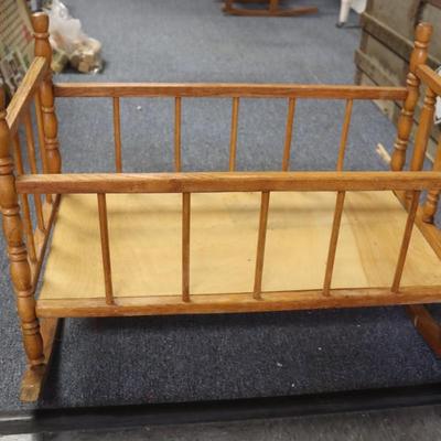 Oak Doll Bed - Rocking Cradle - 25 x 13 x 18 inches