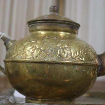 Russian 3 Piece Brass Set - Tray, Teapot, Bowl