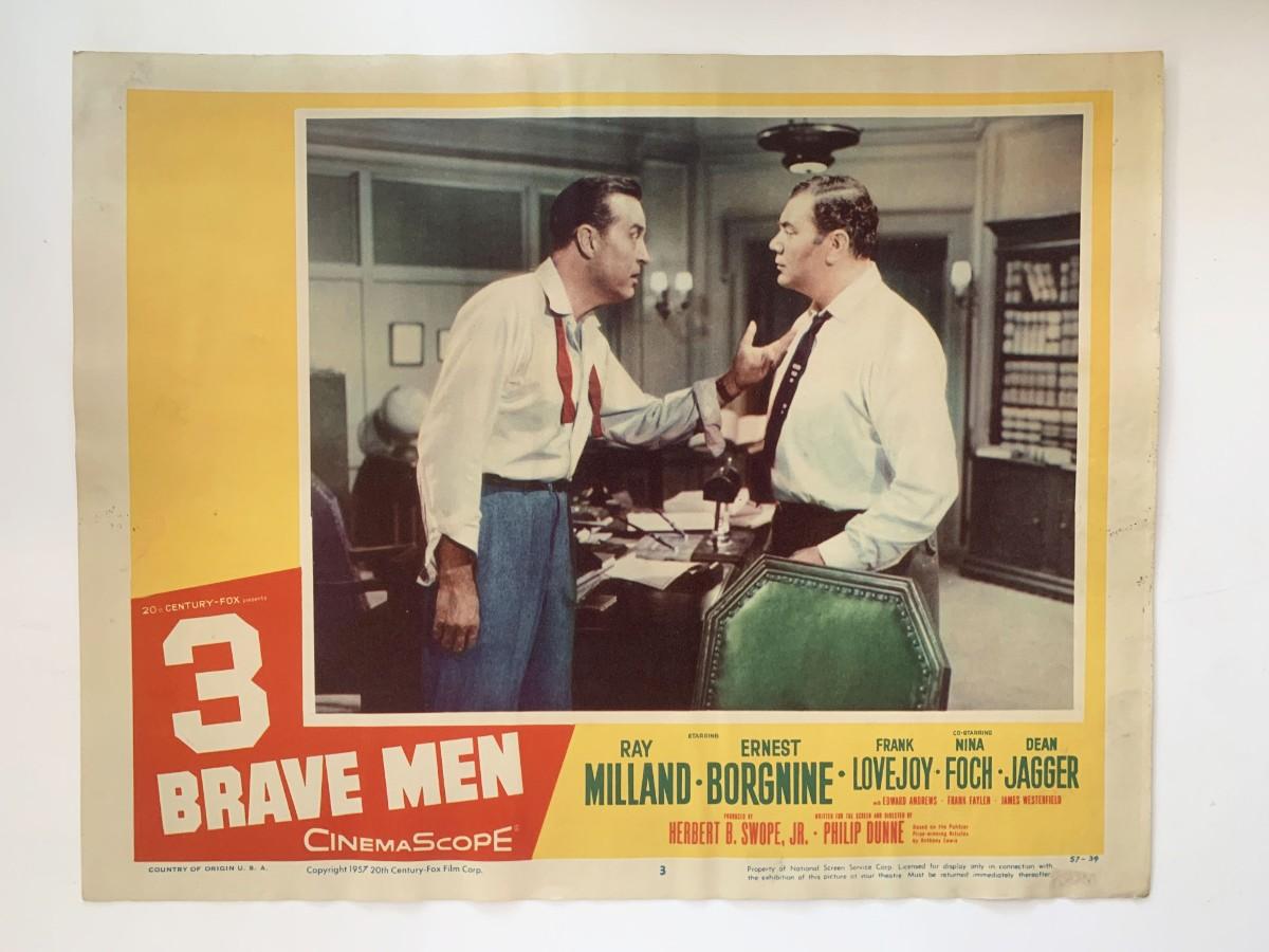 3 Brave Men original 1956 vintage lobby card. 11x14 inches ...