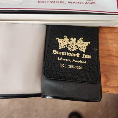 Famous Brentwood Inn Baltimore MD Glass Dish & 1968 Pocket Secretary, Credit card holder