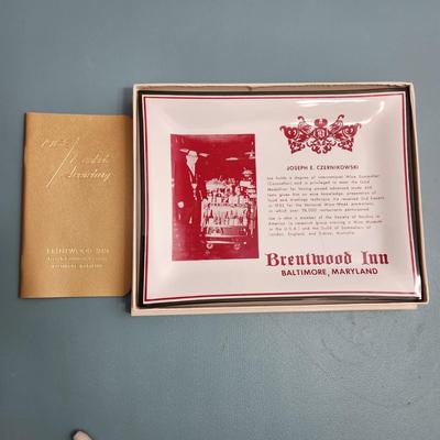 Famous Brentwood Inn Baltimore MD Glass Dish & 1968 Pocket Secretary, Credit card holder