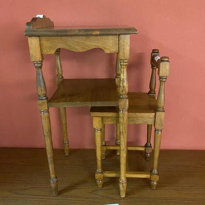 Vintage Telephone Stand & Chair Solid Wood.  Very Rare.
