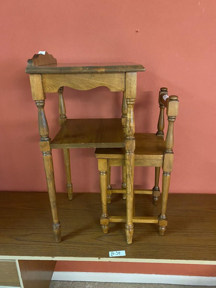 Vintage Telephone Stand & Chair Solid Wood. Very Rare.