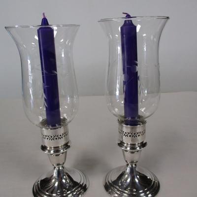 Gorham Silver Candle Holders Etched Glass Globes