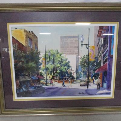 Downtown Asheville, NC Watercolor Framed Artwork by Artist Vasilik