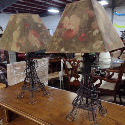 Pair of Metal Wire Eifel Tower Table Lamps