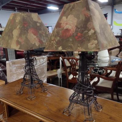Pair of Metal Wire Eifel Tower Table Lamps