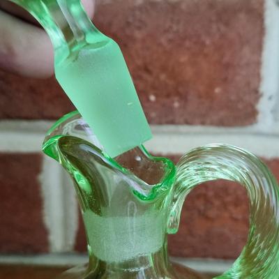 Cambridge Green Elegant Art Deco Uranium Glass Cruet w Original Stopper