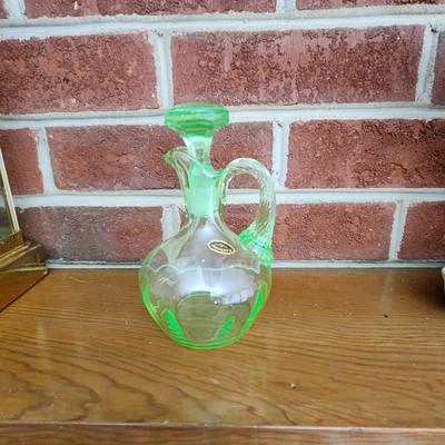 Cambridge Green Elegant Art Deco Uranium Glass Cruet w Original Stopper
