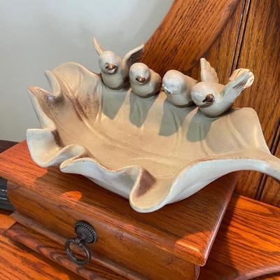 Porcelain baby birds decorative bowl. 18â€ x 8â€