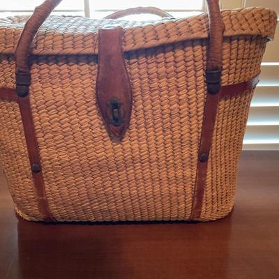 Vintage Straw Purse/Basket with Leather Trim