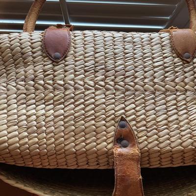 Vintage Straw Purse/Basket with Leather Trim