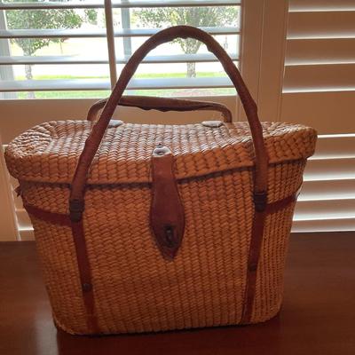 Vintage Straw Purse/Basket with Leather Trim