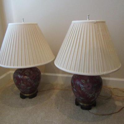 Pair of Ginger Jar Style Table Top Lamps with Shades