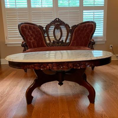 Marble Coffee Table with Wooden Base