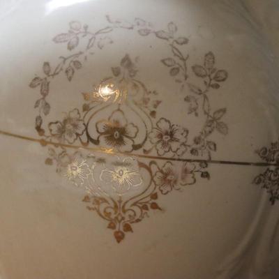 Large White and Gold Pitcher - 11 1/2 inches Tall and 8 1/2 diameter