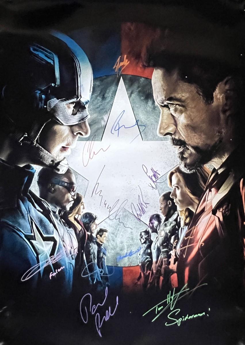 Captain america civil war cast signed movie poster estatesales