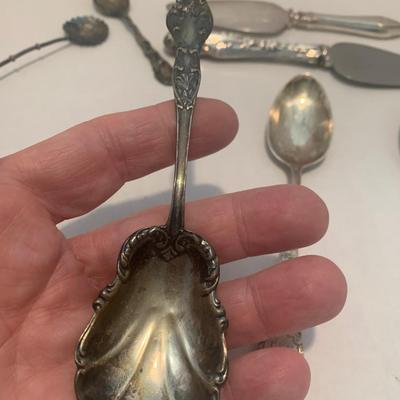 Antique Sterling Silver Spoons Travel Ect + Sterling Handled Cake Servers