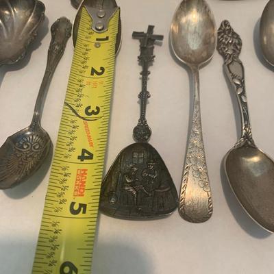 Antique Sterling Silver Spoons Travel Ect + Sterling Handled Cake Servers