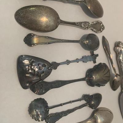 Antique Sterling Silver Spoons Travel Ect + Sterling Handled Cake Servers