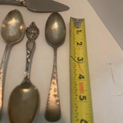 Antique Sterling Silver Spoons Travel Ect + Sterling Handled Cake Servers