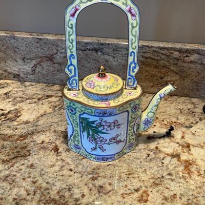 Yellow teapot from China. 8â€ tall