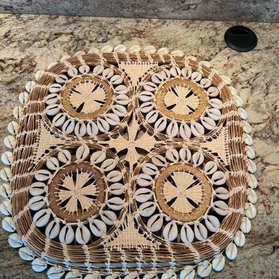 Tray from the Marshall Islands. Made from sissel, coconut fiber and shells. 15â€ x 15â€