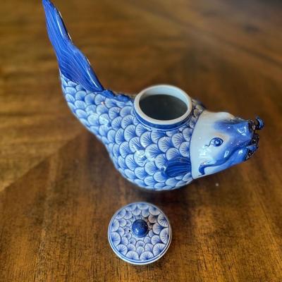 Fish teapot from Thailand. 9â€ x 5â€. Very unique.