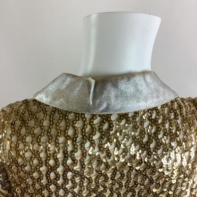 Lot 545 Vintage 1950's Lee Jordon Gold Sequins Dress with Metallic Collar, Faux Gem Buttons