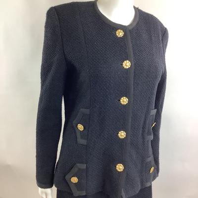 Lot 546 Vintage ADOLFO Black Wool Blend Suit with Gold Button Accent