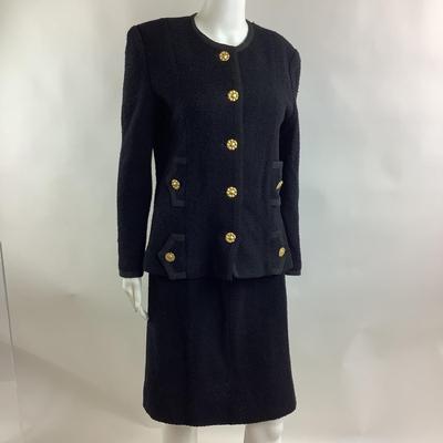 Lot 546 Vintage ADOLFO Black Wool Blend Suit with Gold Button Accent