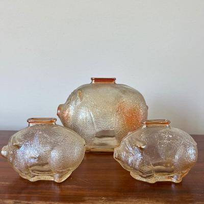 Vintage Carnival Glass Piggy Bank Set