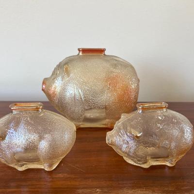 Vintage Carnival Glass Piggy Bank Set