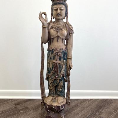 Guan Yin Carved Wooden Goddess Statue *Read Details