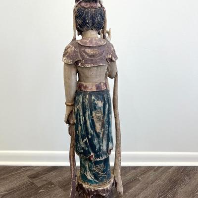 Guan Yin Carved Wooden Goddess Statue *Read Details
