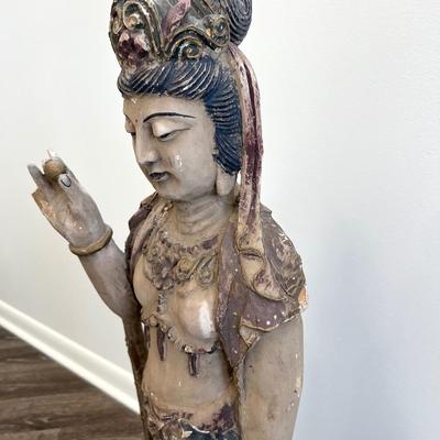 Guan Yin Carved Wooden Goddess Statue *Read Details