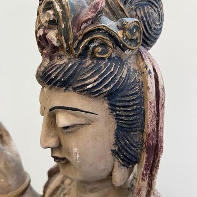 Guan Yin Carved Wooden Goddess Statue *Read Details