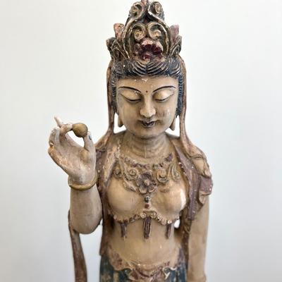 Guan Yin Carved Wooden Goddess Statue *Read Details